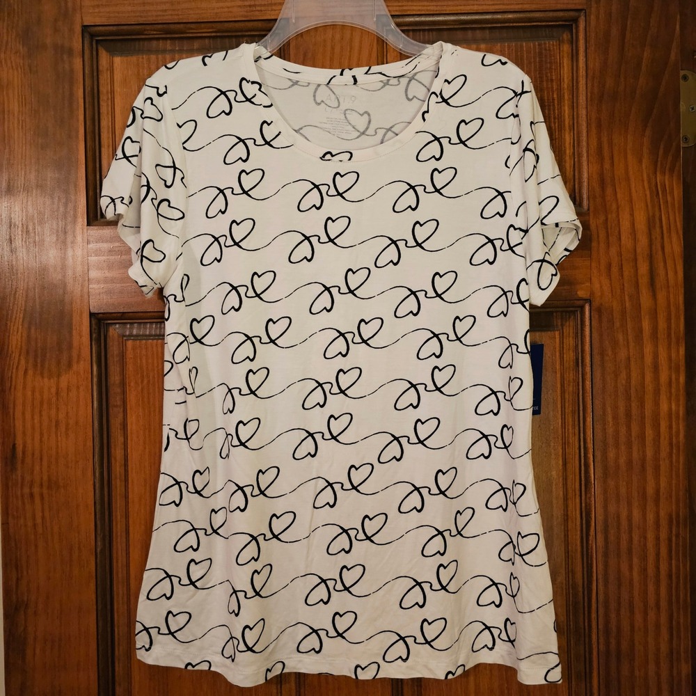 Apt.9 Essential Crewneck Tee Womens Large White Black Heart Print NWT